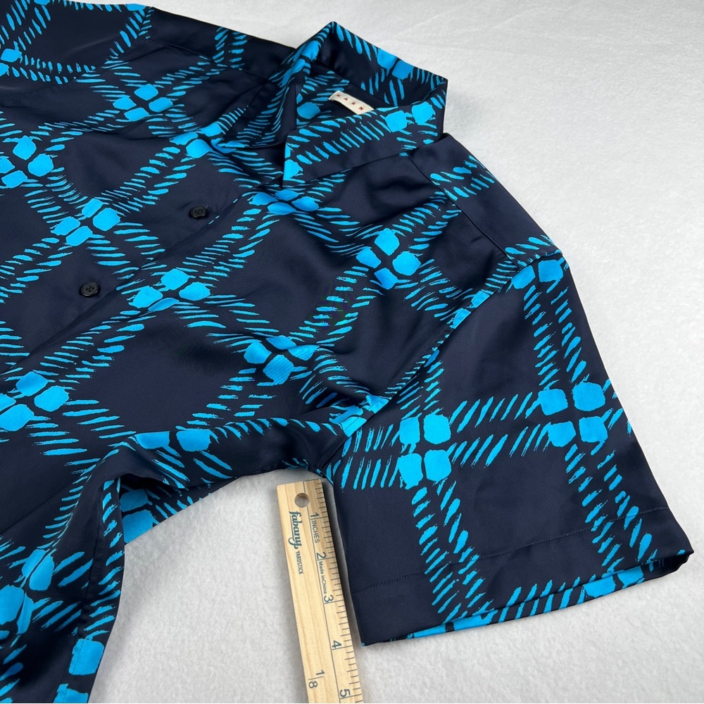 Marni x Uniqlo Women's Oversized Plaid Print Short Sleeve Top Blue Black Medium - Picture 5 of 7